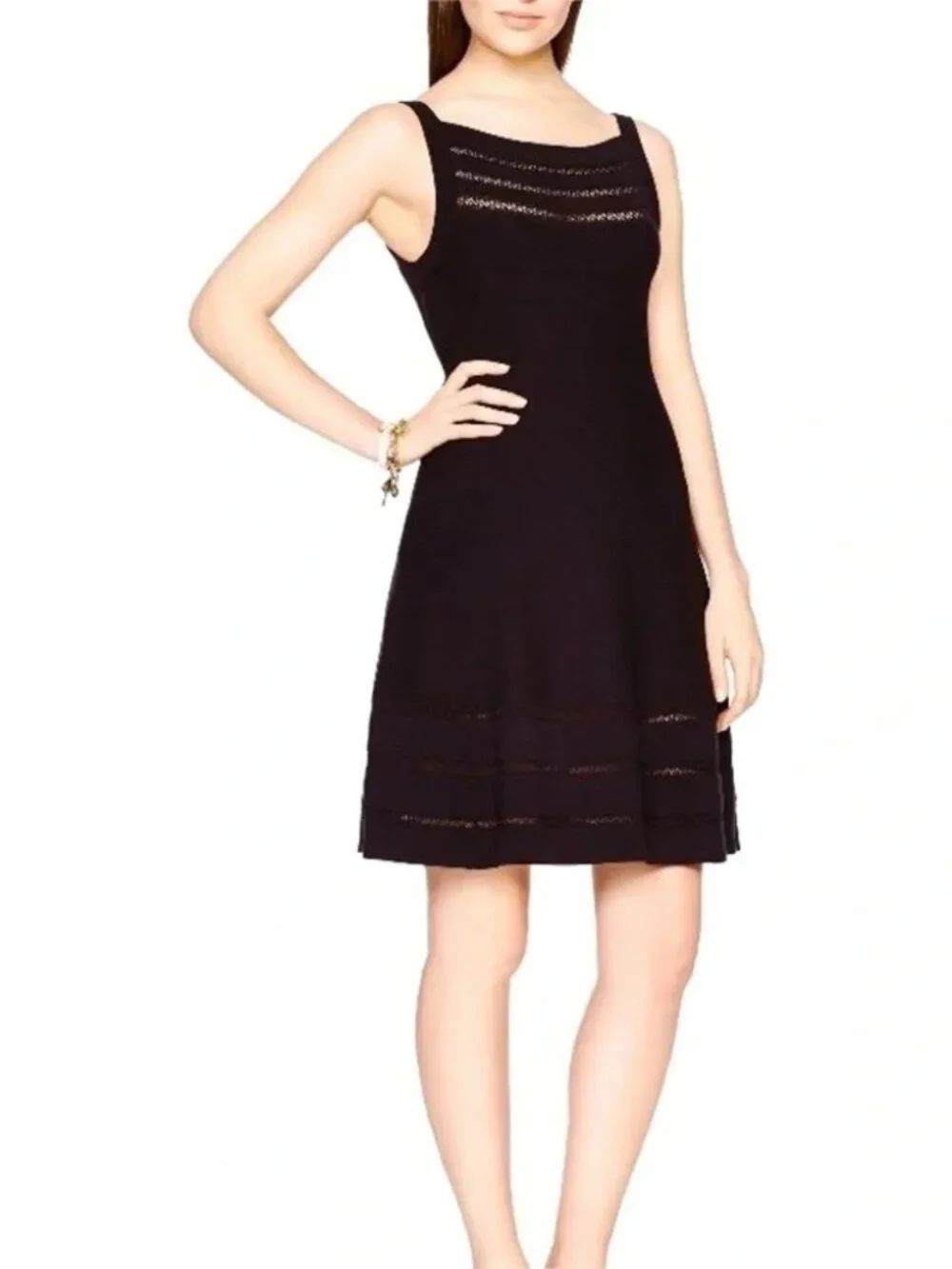 Kate Spade Women's Black Open Cable Sweater Knit Fit & Flare Mini Dress Size M